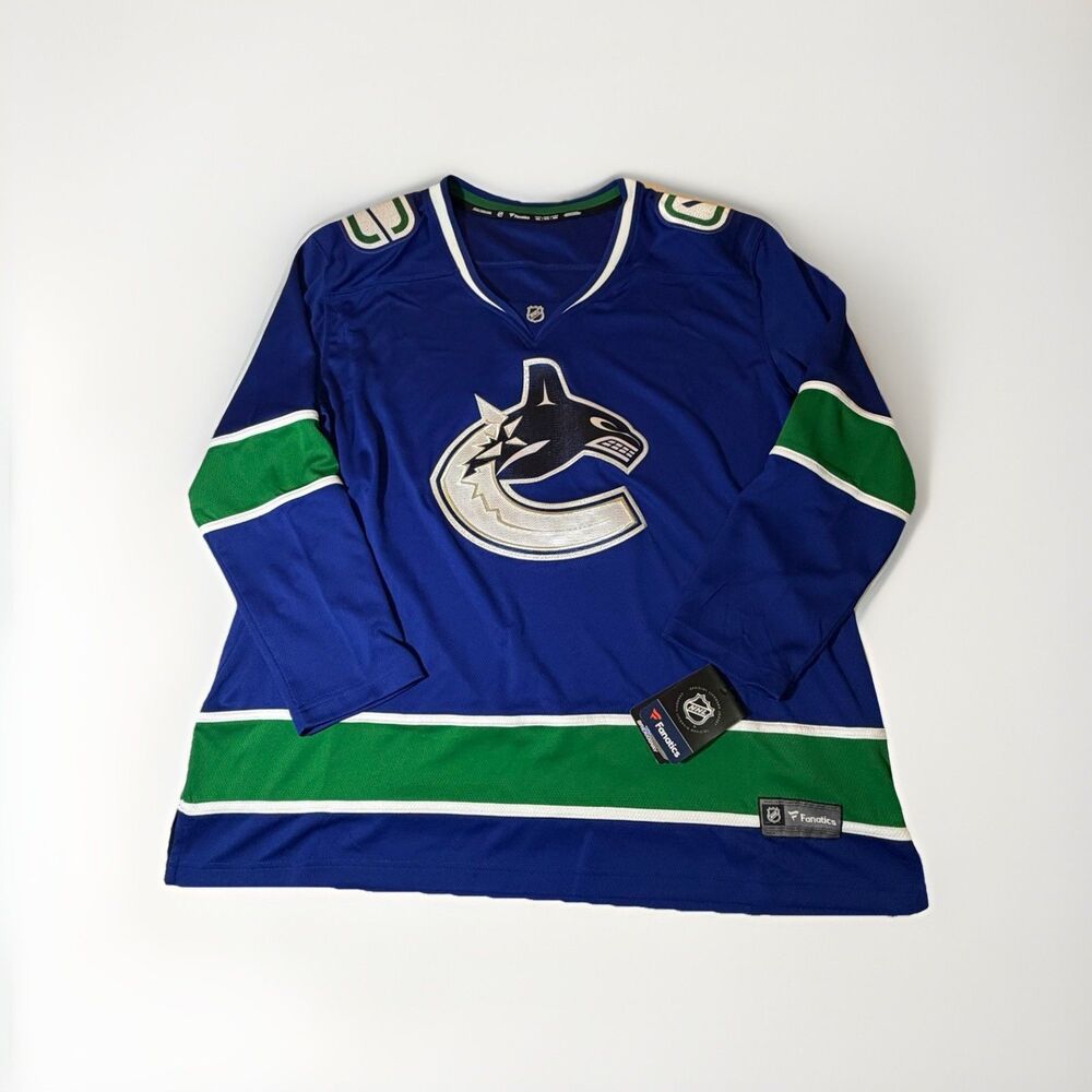NWT Vancouver Canucks Fanatics NHL Hockey Jersey Women’s 4XL Blue Green